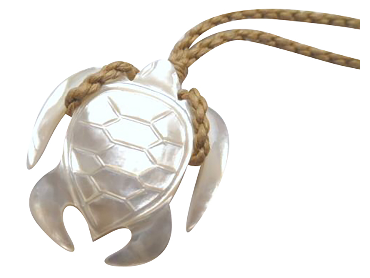 40x35mm White MOP Turtle on Adjustable Hemp Cord Necklace